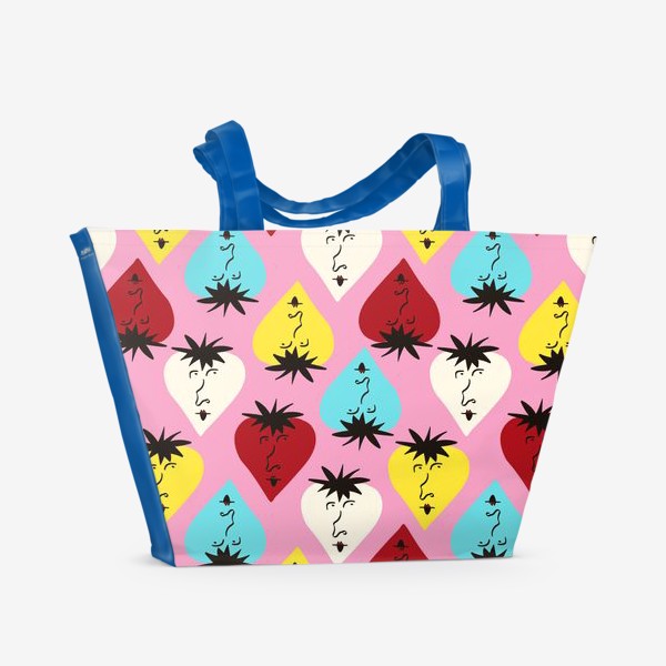 Пляжная сумка «Забавные клубнички на розовом фоне »