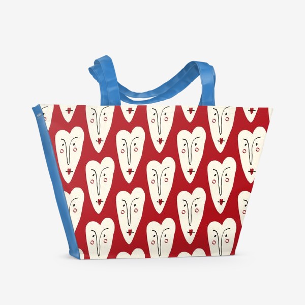 Пляжная сумка «Обалденные сердечки   на красном фоне »