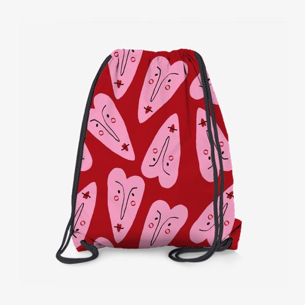 Рюкзак «Забавные сердечки на красном фоне »
