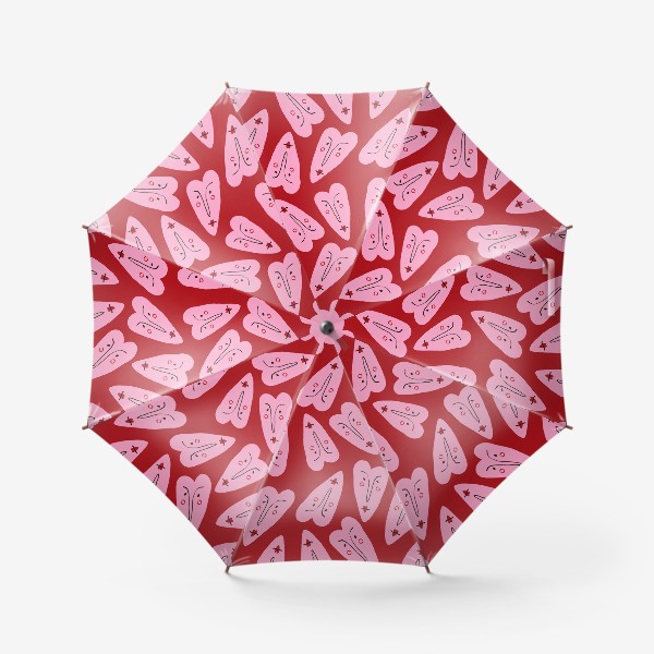 Зонт «Забавные сердечки на красном фоне »