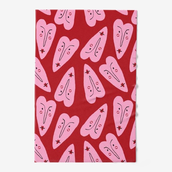 Полотенце «Розовые любовные сердечки на красном фоне »