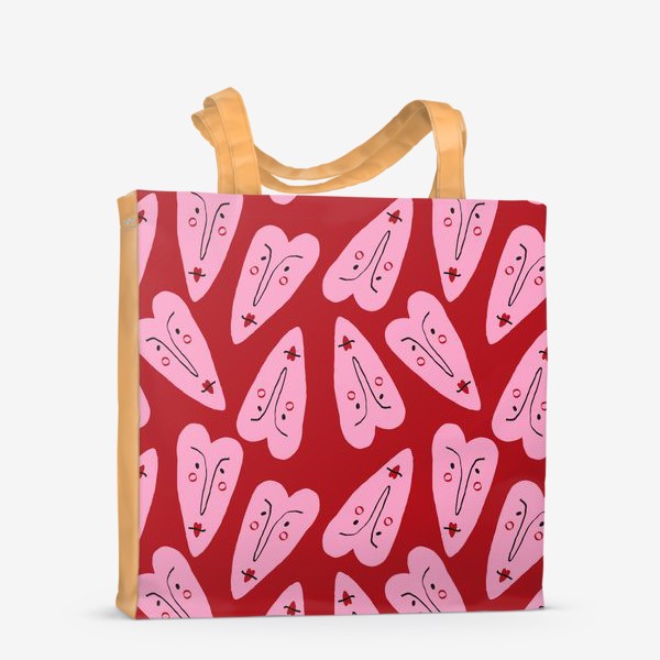 Сумка-шоппер «Розовые любовные сердечки на красном фоне »