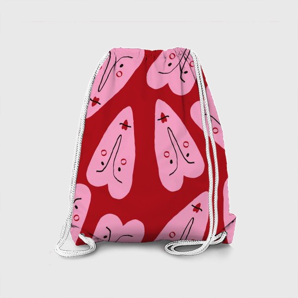 Рюкзак «Розовые любовные сердечки на красном фоне »
