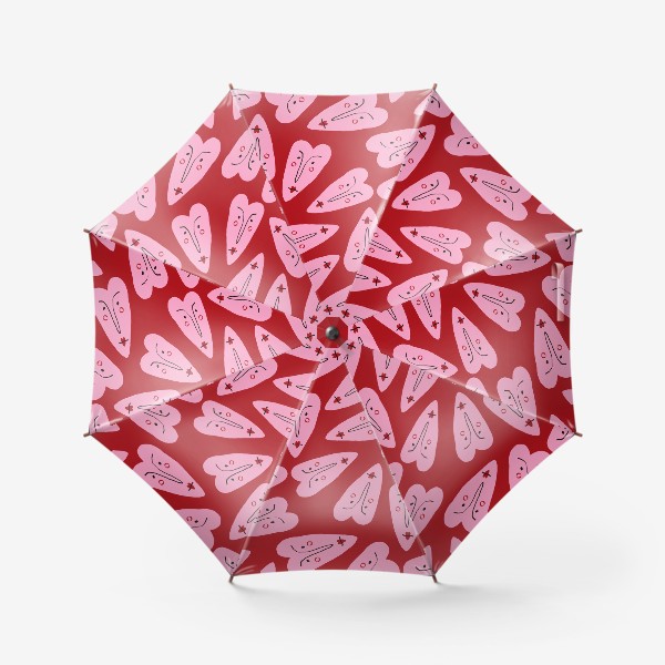 Зонт «Розовые любовные сердечки на красном фоне »