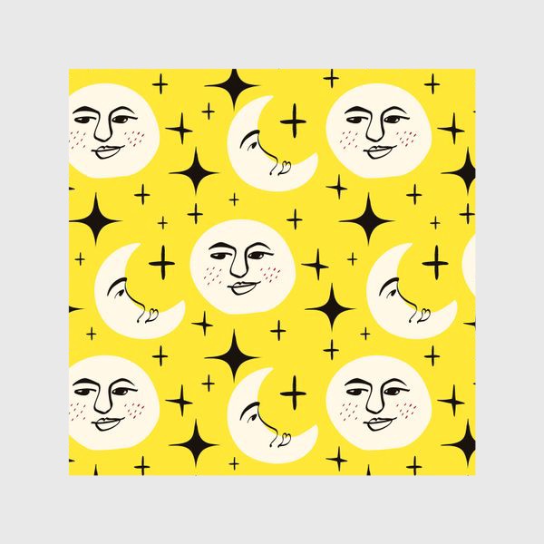 Шторы «Желтый паттерн с луной и солнцем »