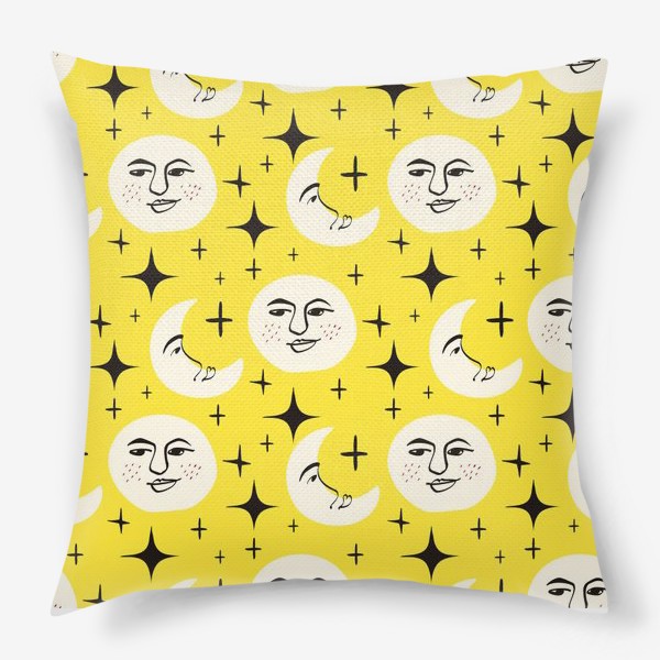 Подушка «Желтый паттерн с луной и солнцем »