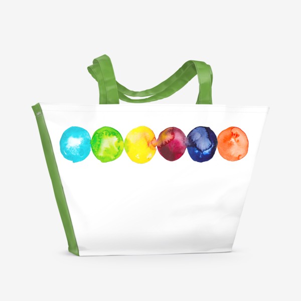 Пляжная сумка «Яркие акварельные цветные пятна Линия из шести абстрактных кругов»