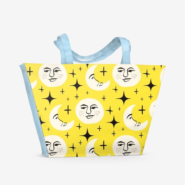 Пляжная сумка «Желтый паттерн с луной и солнцем »