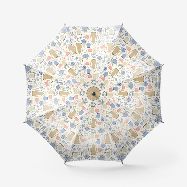 Зонт «Цветочный паттерн с кофейниками и чашками»