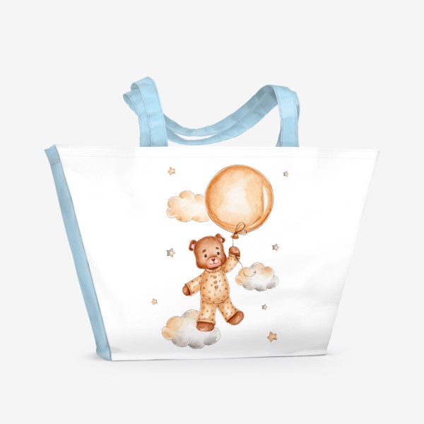 Пляжная сумка «Мишка с бежевым воздушным шаром»