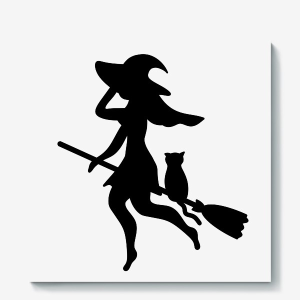 Холст «Силуэт ведьмочки с котом на метле»