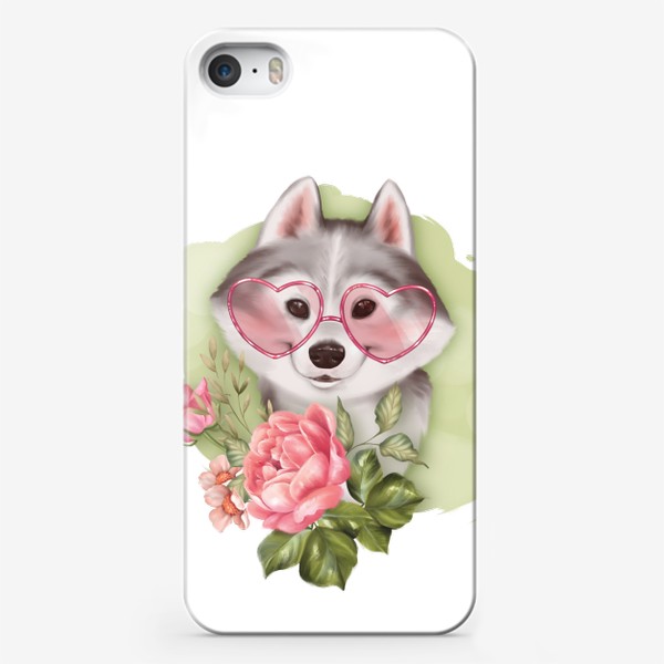 Чехол iPhone «Весенняя собачка с розами»