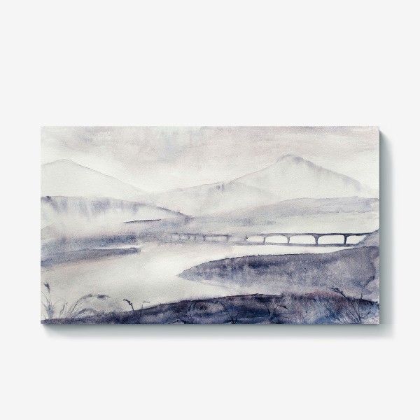 Холст «Туманный пейзаж с мостом»