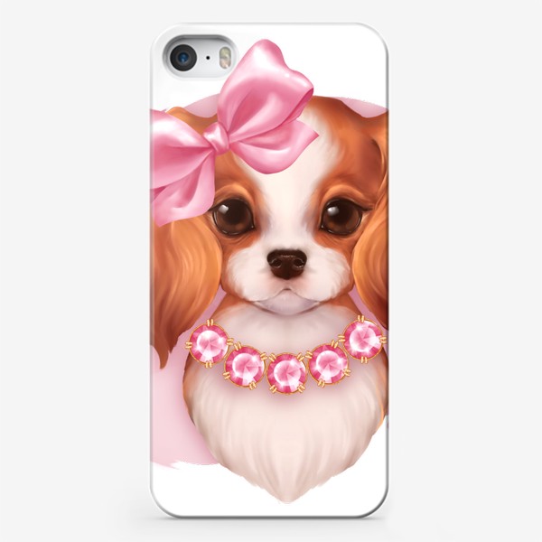 Чехол iPhone «Милая собачка с розовым бантом»