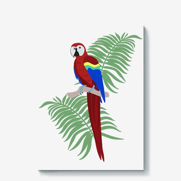 Холст «Попугай и тропические листья»
