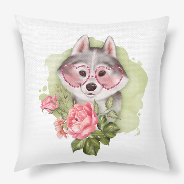 Подушка «Весенняя собачка с розами»