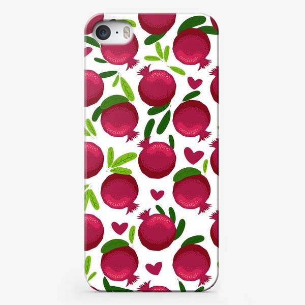 Чехол iPhone «Гранаты с листьями и сердечками паттерн»