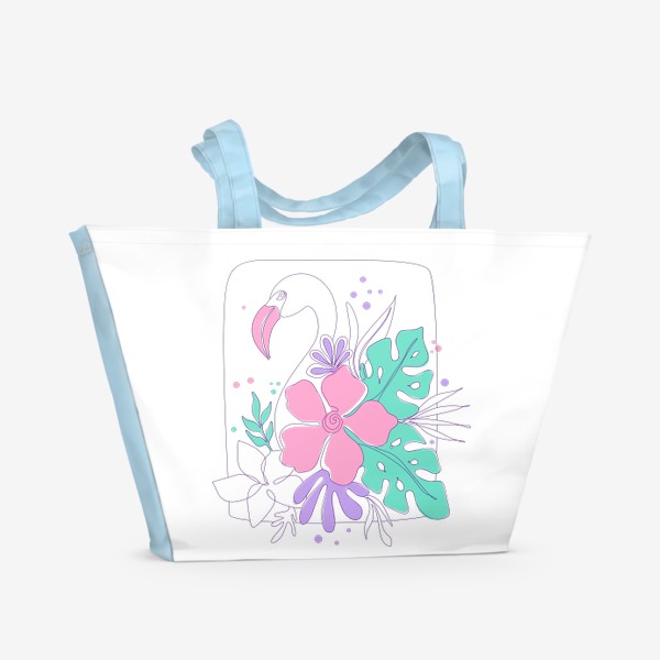 Пляжная сумка «Фламинго в цветах»