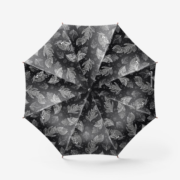 Зонт «Перья зентангл на черном»