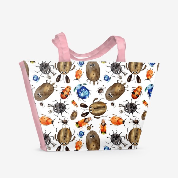 Пляжная сумка «Веселые жуки, паттерн»
