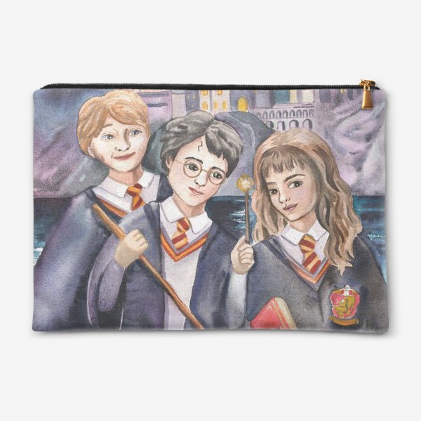 Косметичка «Гарри Поттер, Рон и Гермиона на фоне Хогвардса»
