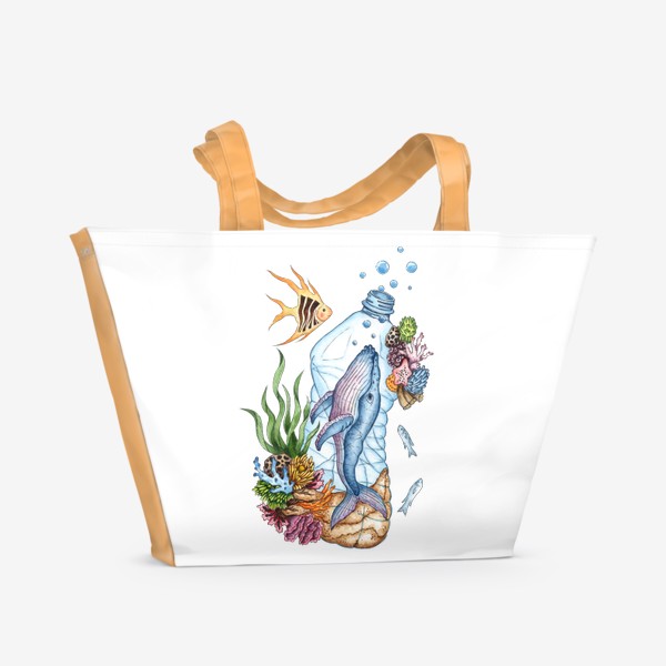 Пляжная сумка «Кит в пластиковой бутылке / Спасем планету от пластика»