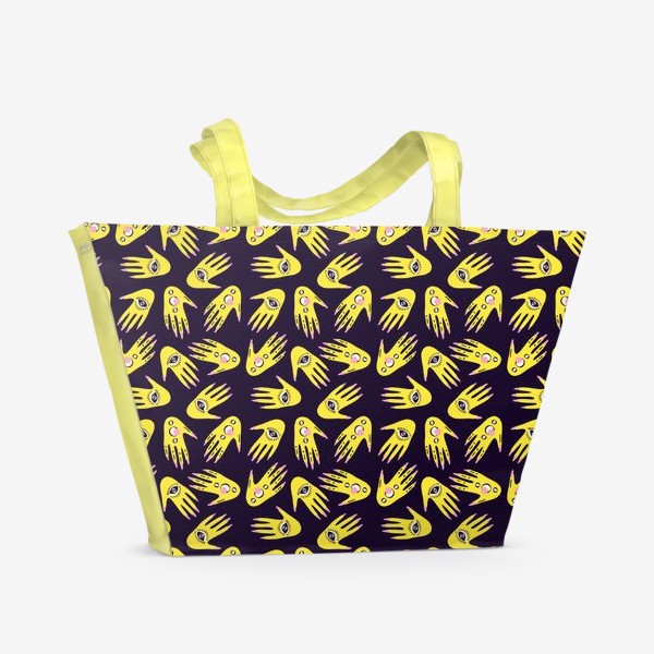 Пляжная сумка «Желтые руки неа черном фоне »