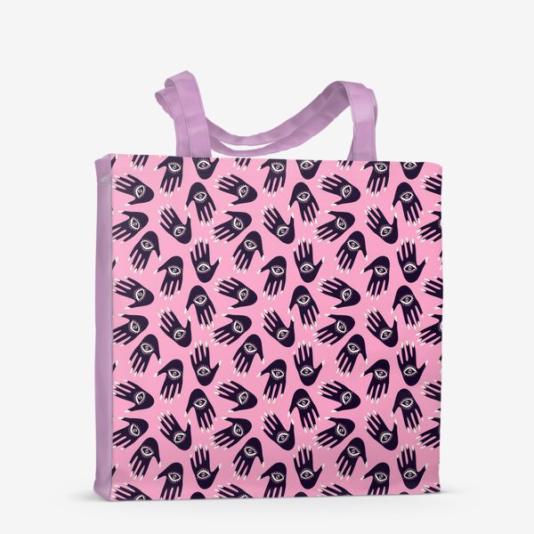 Сумка-шоппер «Магические руки с сглазами  на розовом фоне »