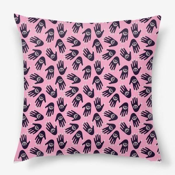 Подушка «Магические руки с сглазами  на розовом фоне »