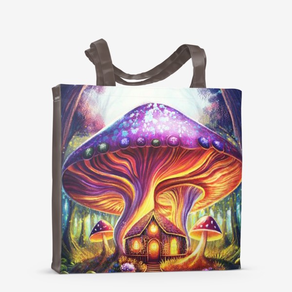 Сумка-шоппер «Домик колдуньи под грибом, волшебный лес с домом болотной волшебницы»