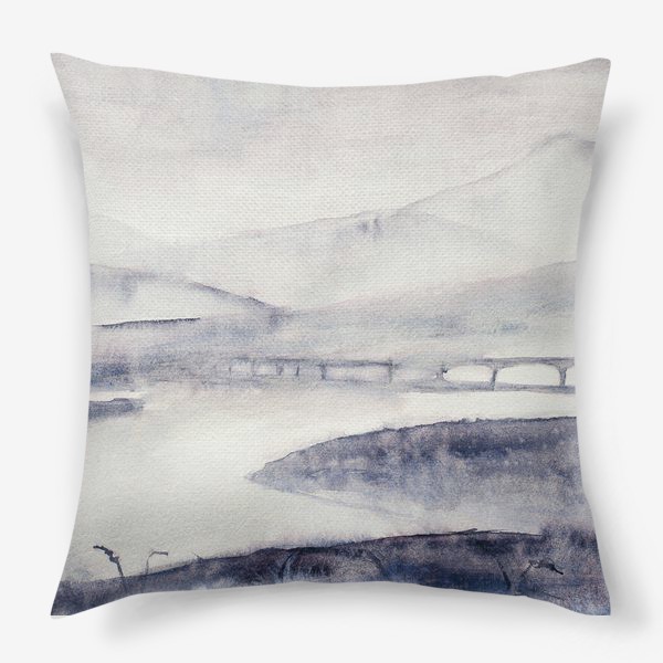 Подушка «Туманный пейзаж с мостом»