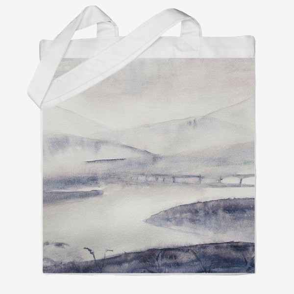 Сумка хб «Туманный пейзаж с мостом»