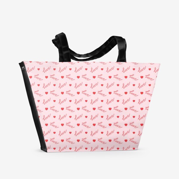 Пляжная сумка «Сердечки на розовом фоне»