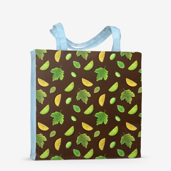 Сумка-шоппер «Дольки лимона и  лайма  крыжовник  и листья на коричневом фоне»