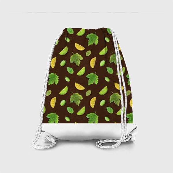 Рюкзак «Дольки лимона и  лайма  крыжовник  и листья на коричневом фоне»
