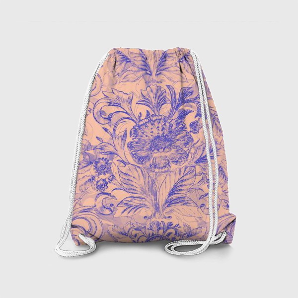 Рюкзак «Цветочный орнамент сиреневый на розовом»