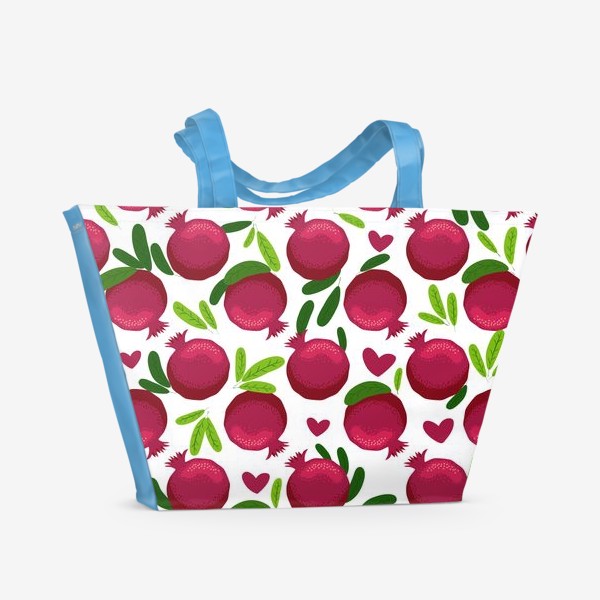Пляжная сумка «Гранаты с листьями и сердечками паттерн»