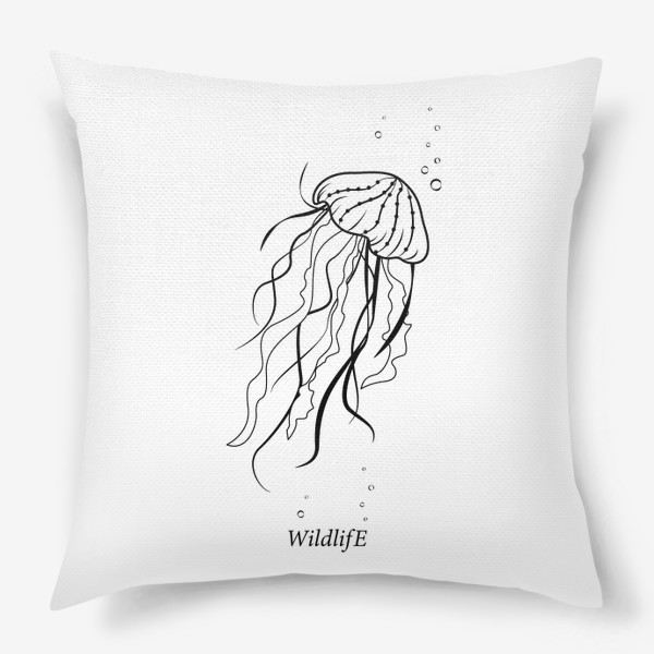 Подушка «медуза с надписью "wildlife" в стиле графика»