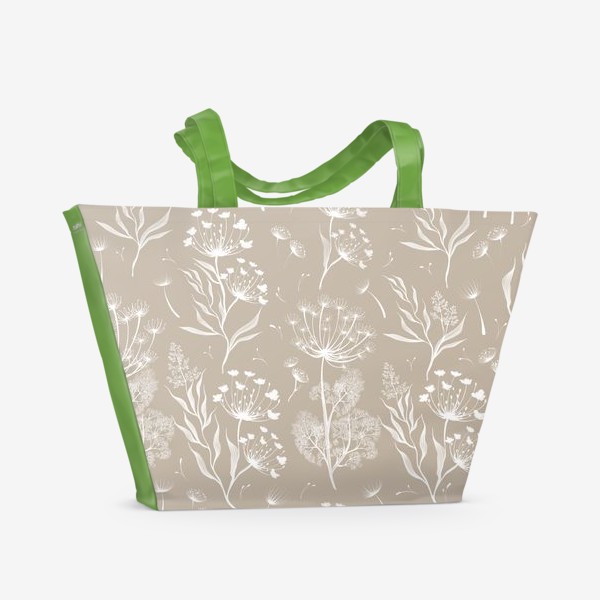 Пляжная сумка &laquo;Белые акварельные травинки на бежевом фоне&raquo;