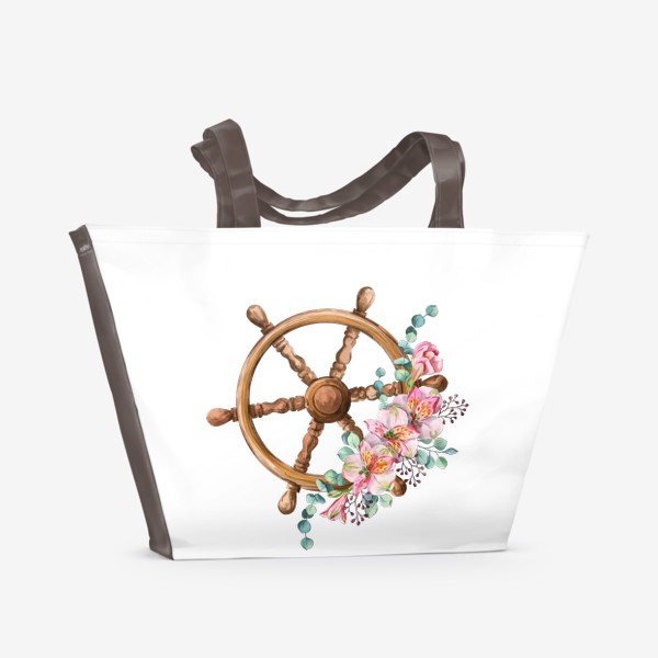 Пляжная сумка «Штурвал с цветами»