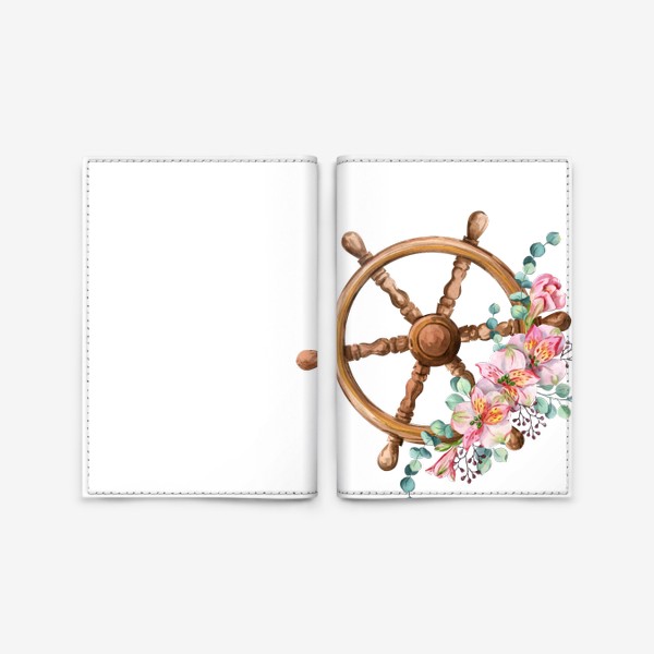 Обложка для паспорта «Штурвал с цветами»