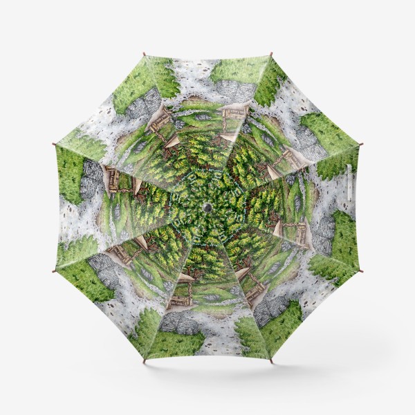 Зонт «Беседка в лесу акварель»