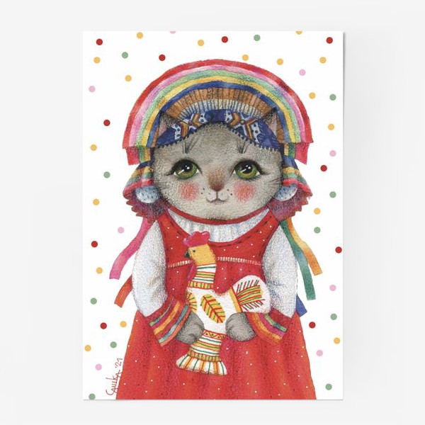 Постер «Кошечка в Тульской сороке с Филимоновской игрушкой»
