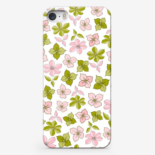 Чехол iPhone «Розовые и зеленые цветы»