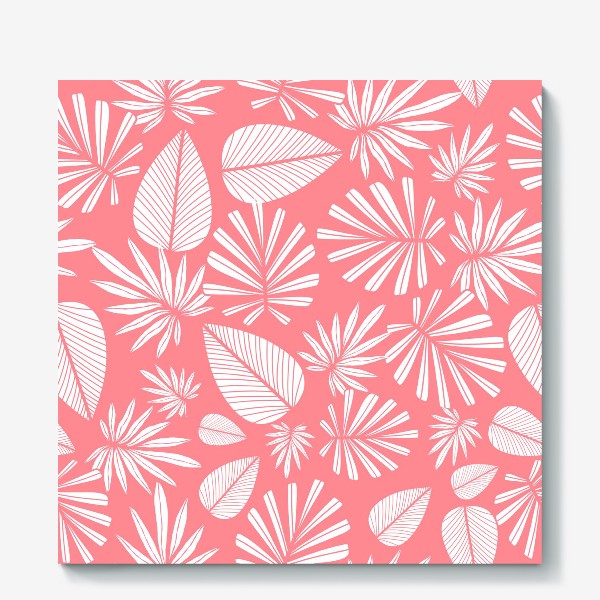 Холст «Розовый тропический паттерн с листьями пальмы »