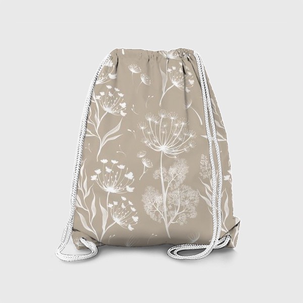 Рюкзак «Белые акварельные травинки на бежевом фоне»
