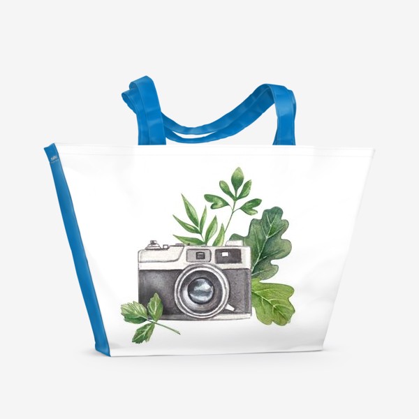 Пляжная сумка «Акварель Фотоаппарат в листьях»