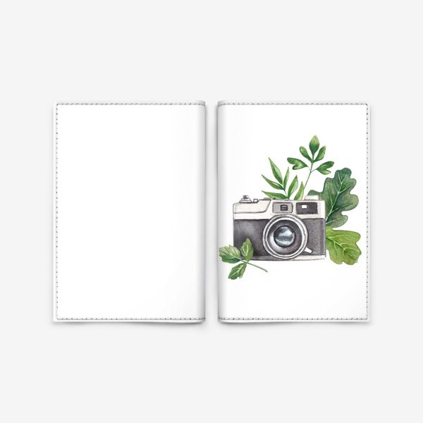 Обложка для паспорта «Акварель Фотоаппарат в листьях»