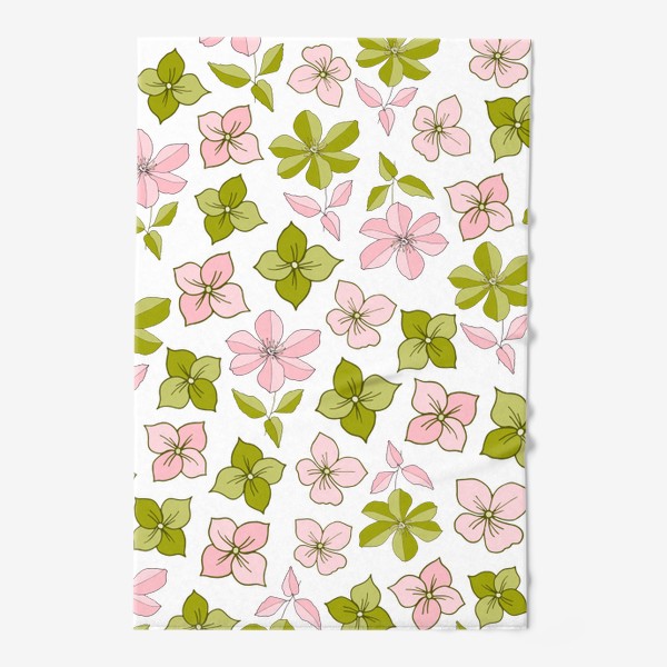Полотенце «Розовые и зеленые цветы»