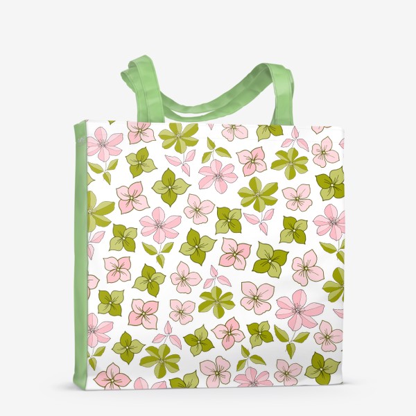 Сумка-шоппер &laquo;Розовые и зеленые цветы&raquo;